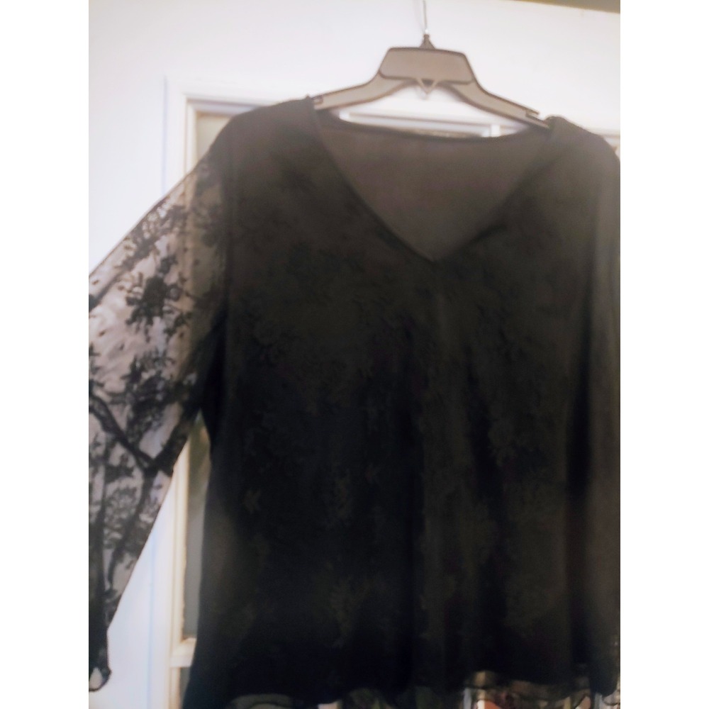 Black Floral Lace Bell Sleeve Blouse Plus Size 5XL Tagged Goth Romantic - Picture 4 of 6